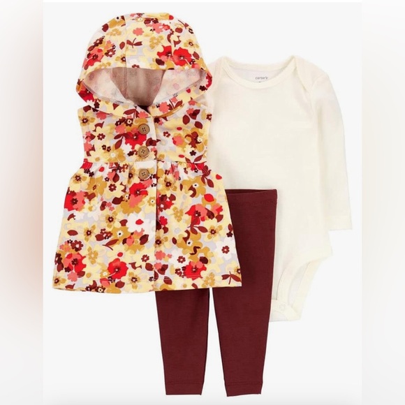 Carter's Other - Brand New Baby Girls 3-Piece Set with Hooded Vest, Top, Leggings, 24 Months, NWT